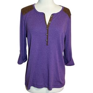 Lauren Ralph Lauren Henley top with faux suede shoulder patches Purple size XL